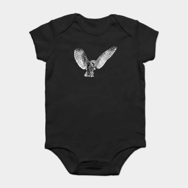 Sketchy Geometric Owl Flying Baby Bodysuit by polliadesign